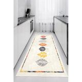 Yaprak Desenli Baskılı Kaymaz Yıkanabilir Mutfak Balkon Salon Halısı Yolluk 80 X 400 Cm Bej