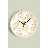 Yaprak Desenli Bohem Modern Duvar Saati - 30cm - Önü Camlı Beyaz Kasa - Sessiz Mekanizma, JH0636S30BKP