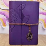 Yaprak Desenli Çizgisiz Deri Defter Mor