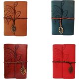 Yaprak Desenli Çizgisiz Deri Defter - Renkli