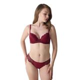 Yaprak Desenli Dantelli Push Up Destekli Sütyen Bordo 75D