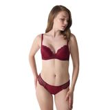 Yaprak Desenli Dantelli Push Up Destekli Sütyen Bordo 85B