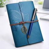 Yaprak Desenli Deri Defter Ve Lacivert Metal Roller Kalem Seti