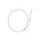Yaprak Taşlı Doğal İnci Kolye Bileklik İkili Set (Beyaz)