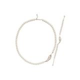 Yaprak Taşlı Doğal İnci Kolye Bileklik İkili Set (Rose)