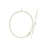 Yaprak Taşlı Doğal İnci Kolye Bileklik İkili Set (Sarı)