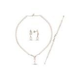 Yaprak Taşlı Doğal İncili Küpe Kolye Bileklik Üçlü Set (Rose)