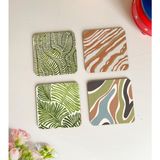 Yaprak ve Bitki Desenli Ahşap Bardak Altlıkları - 4’lü Set, Şık ve Çevre Dostu Tasarım - 3mm mdf