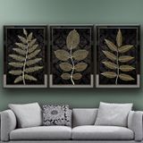 Yapraklar Temalı Aynalı Çerçeveli 3 lü Kanvas Tablo Seti 150x70 cm SETS0313