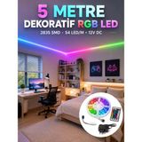 Yararlı Şeyler 5 Metre Rgb Şerit LED 2835 Smd 54 Led/m Uzaktan Kumandalı Dekoratif Aydınlatma - standard