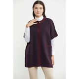 Yarasa Kısa Kol Yünlü Triko Ceket - Bordo - XL