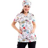 Yarasa Kol Dijital Unisex Desenli Üst - 6503 Beyaz Stetoskop - 2XL
