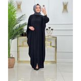 Yarasa Kol Düğmeli Ferace - Siyah - Standart