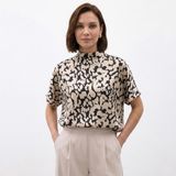 Yarasa Kol Salaş Bluz - Siyah - Emprime Kumaş Polyester- Arkadan Dekolteli Bluz - Kadın T-shirt - Kadın Tişört (36)