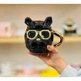 Yaratıcı Geometrik Porselen 3D Köpek Fincan Kupa Bardak Mug Kulplu Gözlüklü Havalı Dekoratif Hediyelik Eşya Özel Seri