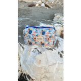 Yare Atelier Mavi Karışık Çiçek Kumaş Makyaj Çantası, Taşınabilir Makyaj Çantası Seyahat Çantası