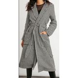 Yaren Moda Kadın Kaz Ayağı Desen Kaban - L - 000-Siyah