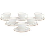 Yaren Style 12 Parça 6 Kişilik Sade Gül Çizgili ve Altın Yaldızlı Kahve Fincan Takımı - Kahve Fincanı Seti - Beyaz - 90 ml