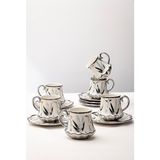 Yaren Style 12 Parça Gümüş Yaprak Desenli Özel Form Kahve Fincan Seti - 90 ml