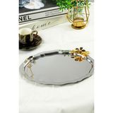 Yaren Style 6'lı Lüx Oval Zambak Çiçek Figürlü Paslanmaz Çelik Kahve Sunum Tepsisi – Kararmayan Şıklık - 20 x 26 cm