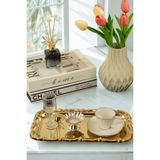 Yaren Style Gold Gül Detaylı Çerçeveli Sunum Tepsisi | 33x18 cm Paslanmaz Çelik Lüks Kahve Tepsisi
