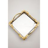 Yaren Style Lüks Kare Çelik Sunum Tepsisi | Gold Renkli Dallı Mineli Çiçekli Ayaklı Paslanmaz Söz Tepsisi 21X21 cm