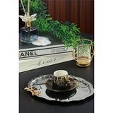 Yaren Style Lüx 3'lü Oval Mini Zambak Çiçek Figürlü Paslanmaz Çelik Kahve Sunum Tepsisi – Kararmayan Şıklık - 20 x 26 cm
