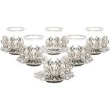 Yaren Style Osmanlı Lale Dekorlu Taşlı ve Boncuklu Altılı Kuplu Çay Bardak Seti - Beyaz - 150 ml