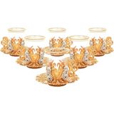 Yaren Style Osmanlı Lale Dekorlu Taşlı ve Boncuklu Gold Altılı Kuplu Çay Bardak Seti - 150 ml
