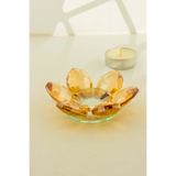 Yaren Style Şık Kristal Cam Mumluk & Lokumluk, Lotus Kesim, Amber – El İşçiliği Lotus Başlık