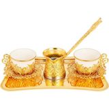 Yaren Style Türk Kahvesi 2'li Gold Sunum Seti – Tepsili ve Cezveli Şık Kahve Takımı - 70 ml