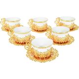 Yaren Style Türk Kahvesi Sunum Seti – Gold Metal Lale Motifli 6'lı Kahve Fincan Takımı - 70 ml