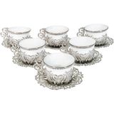 Yaren Style Türk Kahvesi Sunum Seti – Metal Lale Motifli 6'lı Kahve Fincan Takımı - Gümüş - 70 ml