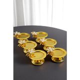 Yaren Style Zambak Çiçekli Dekoratif 6 li Gold Renk Makaronluk Lokumluk Kahve Yanı Sunumluk
