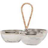 Yargıcı Rattan Saplı Cam Üç Bölmeli Servis Tabağı(20x22 Cm) - Renkli