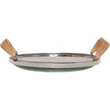 Yargıcı Rattan Saplı Cam Yuvarlak Servis Tabağı(33x28x10 Cm) - Renkli