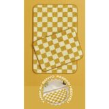 Yarım Ay Paspas Hediyeli Dama Desenli Kaymaz Taban Yıkanabilir 2 Parça Banyo Paspası 60X100 cm Shaggy Chess - Hardal