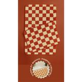 Yarım Ay Paspas Hediyeli Dama Desenli Kaymaz Taban Yıkanabilir 2 Parça Banyo Paspası 60X100 cm Shaggy Chess - Somon