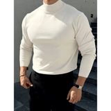 Yarım Balıkçı Erkek Triko Kazak - Beyaz - 2XL