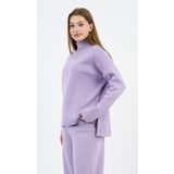 Yarım Boğazlı Yanları Yırtmaçlı Triko Kazak (A90944-S-UST) LİLA SSTD
