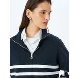 Yarım Fermuarlı Çizgili Oversize Sweatshirt