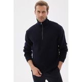 Yarım Fermuarlı Selanik Örgü Regular Fit Pamuklu Erkek Lacivert Triko Kazak - 2XL