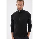 Yarım Fermuarlı Selanik Örgü Regular Fit Pamuklu Erkek Siyah Triko Kazak - 2XL