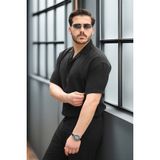 Yarım Oversize Apaş Yaka Kısa Kol Müslin Kumaş Erkek Gömlek - Siyah - XL