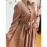 Yarım Pat Fırfırlı ve Astarlı Dantel Elbise 1870 Navra | Fendel - Kiremit - 46