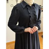 Yarım Pat Fırfırlı ve Astarlı Dantel Elbise 1870 Navra | Fendel - Siyah - 40