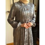 Yarım Pat Robalı Nervürlü Ipek Saten Elbise 1865 Navra | Fendel - Gri - 44