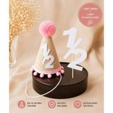 Yarım Yaş 6 Ay Şapka Jüt Kumaş Pembe Ponponlu Şapka Doğum Günü Şapkası 6 Ay Ponponlu Çuval Kumaşlı