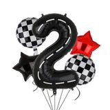 Yarış Arabası Doğum Günü Balonları 40 İnç Yarış Pisti Sayı Balon 2 Siyah Erkek İki Hızlı Doğum Günü Yarış Araba Temalı Parti Dekor Malzemeleri 5 Adet Mylar Balon