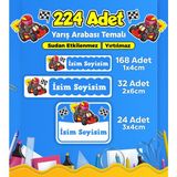 Yarış Arabası Temalı Okul Kreş Kişiye Özel Isim Etiket Seti - Model 265